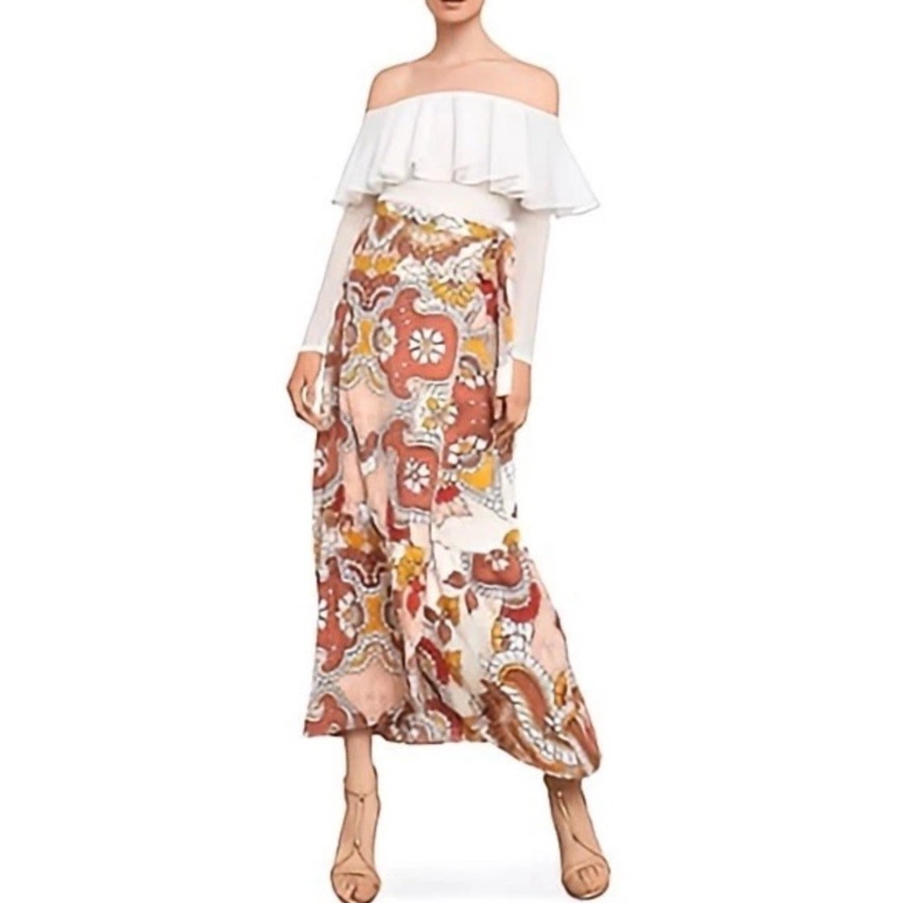 BCBGMAXAZRIA Women's Dusty Rio Red Wrap Maxi Skirt Size S Boho Floral Print NWT
